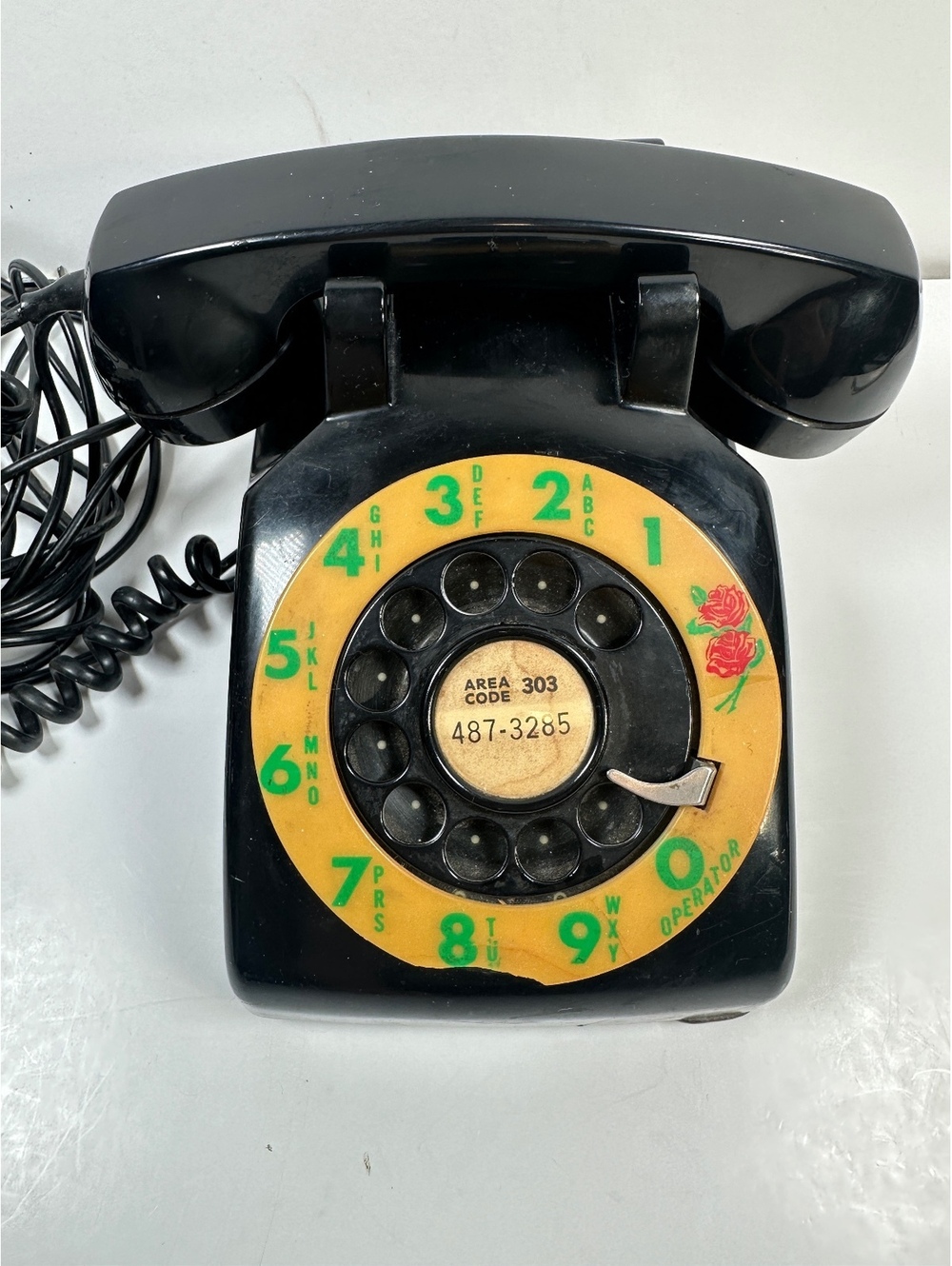 VTG 1953 Western Electric 500 Black Rotary Telephone Floral Dial Rose Rare